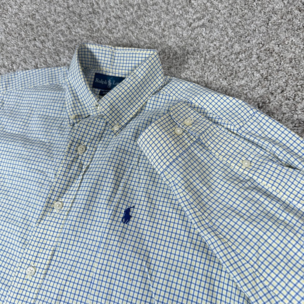 Ralph Lauren‎ Button Down Shirt Mens 15.5 Yellow Blue Check Classic Fit Preppy